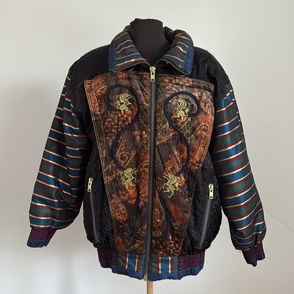 VTG 80s AOP street wear eclectic quilted unique jacket coat large medium small